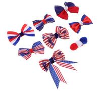 HOOWIFFY Patriotic American Flag Hair Clips Polyester and Metal Material 8pcs with Red White Striped Bow Design Secure Hold for Independence Day Festive Party and Everyday Outfits