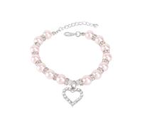 HOOWIFFY PET Necklace with Crystal Heart, Bling Pearls Jewelry for Cats | Adjustable Clasp, Pink Artificial Pearls and Rhinestones, Photo-ready Accessory for Special Occasions and Dress-up