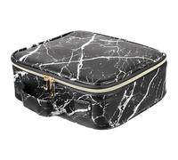 HOOWIFFY Portable Marble Makeup Box with Compartment Storage Organizer, Pu and Nylon Material, Stylish Marbling Pattern Design, Enough Capacity for Lip Gloss and Nail Polish, Easy to Carry