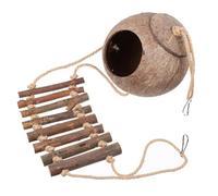 HOOWIFFY Reptile Coconut Shell Hideout with Ladder Natural Lizard Hiding Cave for Small Reptiles Decorative Shelter for Crested Gecko Terrarium