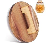 HOOWIFFY Reusable Mason Jar Lids Wooden Canning Lid with Sealing Ring, round Wood Jar Covers for Replacement, Not Easy to Deform, Interchangeable, 90mm Inner Dia