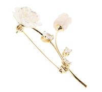 HOOWIFFY Rose Flower Brooch Pin, White Rose Lapel Pin in Copper, Zircon and Resin Sparkling Zircon Accents, for Men and Women, Weddings and Special Occasions