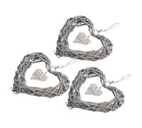 HOOWIFFY Rustic Heart Shaped Wicker Wreath 3Pcs for Shower Party Porch Wall Hanging Decoration