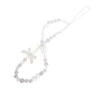 HOOWIFFY White Phone Pendant Phone Chain with Artificial Pearl Bow and Butterfly Charm Anti-loss Fashionable Plastic Strap for Keys Elegant Feminine Charm Accessory for Women