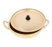 HOOWIFFY Yellow Aluminum Alloy Korean Ramen Pot with Lid, 22Cm Thick Instant Noodles Cooker Double Handle, Rapid Heating Noodle Cooking Pot for Home Kitchen