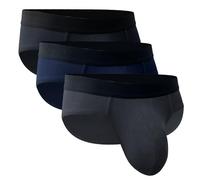 HOOWiSE Men's Underwear Briefs Plus Size ABCD Pouch Soft Silky Touch Underpants 3 Pack, Black,deep Blue,grey-3pack, XXL