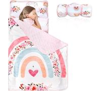 Hooyax Toddler Nap Mat with Removable Pillow and Soft Blanket, Kids Nap Mats Rockets Space Rolled Slumber Bags for Boys Preschool, Daycare, Camping 22.9 x 51.2inch Ages 3-7 Years, Rainbow
