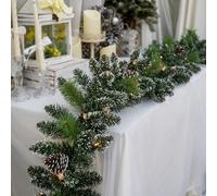 HooyLumee 9FT Pre-Lit Artificial Christmas Garland with 50 Lights, Flocked White Garland with Pine Cones and Red Berries, Plug-in Snowy Christmas Garland for Mantel, Staircase, Door