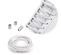 HooySprs No Tie Elastic Shoelaces, 1 Pair Flat Shoelaces with Metal Buckles, Replacement, Shoe Laces for Sneakers Kids/Adults Adjustable Laces, Rubber Tieless Elastic-White