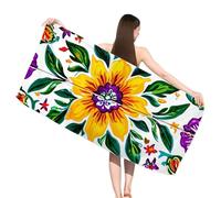 Hooyuubo Large Microfibre Beach Towel for Adult, 80x160 cm Flower Sand Free Beach Towel with Pockets,Lightweight Quick Dry Travel Swim Towels, Sports Towels, Yoga Gym Beach Essentials, Plant,s-j493
