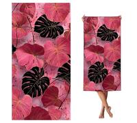 Hooyuubo Large Microfibre Beach Towel for Adult, 80x160 cm Red Sand Free Beach Towel with Pockets,Lightweight Quick Dry Travel Swim Towels, Sports Towels, Yoga Gym Beach Essentials, Leaf,s-j447