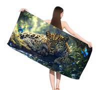 Hooyuubo Microfibre Beach Towels for Adults, Animal Beach Towels with Pockets, Quick Dry, Extra Large, Lightweight, Sand Free, Travel Holiday Gym Essentials Women Men Gifts, Leopard 80x160 cm,s-j492