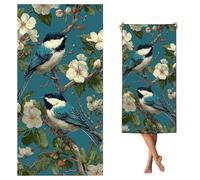 Hooyuubo Microfibre Beach Towels for Adults, Blue Beach Towels with Pockets, Quick Dry, Extra Large, Lightweight, Sand Free, Travel Holiday Gym Essentials Women Men Gifts, Bird 80x160 cm,s-j462