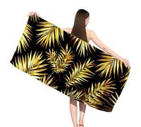 Hooyuubo Microfibre Beach Towels for Adults, Gold Beach Towels with Pockets, Quick Dry, Extra Large, Lightweight, Sand Free, Travel Holiday Gym Essentials Women Men Gifts, Leaf 70x140 cm,s-j54