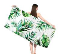 Hooyuubo Microfibre Beach Towels for Adults, Green Beach Towels with Pockets, Quick Dry, Extra Large, Lightweight, Sand Free, Travel Holiday Gym Essentials Women Men Gifts, Leaf 60x120 cm,s-j10