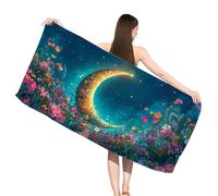 Hooyuubo Microfibre Beach Towels for Adults, Moon Beach Towels with Pockets, Quick Dry, Extra Large, Lightweight, Sand Free, Travel Holiday Gym Essentials Women Men Gifts, Landscape 90x180 cm,s-j424