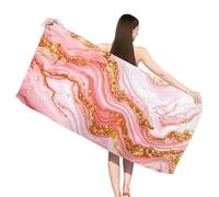 Hooyuubo Microfibre Beach Towels for Adults, Pink Beach Towels with Pockets, Quick Dry, Extra Large, Lightweight, Sand Free, Travel Holiday Gym Essentials Women Men Gifts, Marble 80x160 cm,s-j448