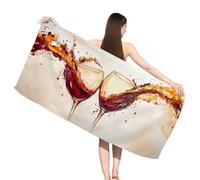 Hooyuubo Microfibre Beach Towels for Adults, Red Beach Towels with Pockets, Quick Dry, Extra Large, Lightweight, Sand Free, Travel Holiday Gym Essentials Women Men Gifts, Wine Glass 80x160 cm,s-j456