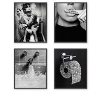 HoozGee Bathroom Wall Decor Glam Glitter Tissue Sliver Grey Funny Wall Art Prints Bathroom Toilet Paper Artwork for Wall Black and White Modern Fashion Art Gallery Wall Set Decor (11"x14" UNFRAMED)