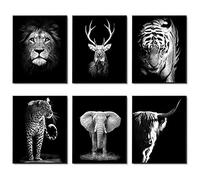 Black and White Wall Art Print Set of 6 Animals Wall Decor Cow Print Decor Elephant Wall Decor Canvas Animal Posters Wall Art Set for Home Decor (8"x10" UNFRAMED)