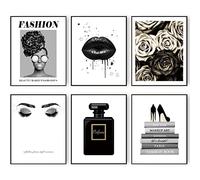 HoozGee Glam Gray Fashion Wall Decor Girls Room Decor Wall Art Pints Silver Perfume Book High Heels Flowers Lips Posters Prints Bedroom Office Home Decor for Women (8"x10" UNFRAMED)