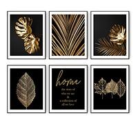 HoozGee Gold Leaf Art Prints Modern Black Gold Botanical Tropical Plant Leaves Art Wall Pictures Canvas Prints Gallery Wall Art Poster Wall Decor Bedroom Room Home Decor (11"x14" UNFRAMED)