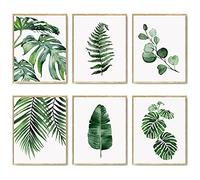 HoozGee Green Botanical Wall Art Print Set of 6 Natural Plant Leaves Home Decor Aesthetic Bathroom Art Canvas Posters Leaf Prints Poster Set (11"x14" UNFRAMED, Leaf Wall Art)