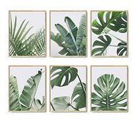 Green Botanical Wall Art Print Set of 6 Natural Plant Leaves Home Decor Aesthetic Bathroom Wall Art Canvas Posters Leaf Prints Poster Set (8"x10" UNFRAMED, Tropical Leaves Art)