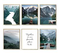 Photography Art Prints Travel Natural Landscape Set of 6 Mountain Boat Canvas Poster Print Wall Art Pictures Beautiful Living Room Decor Home Decor (11"x14" UNFRAMED)