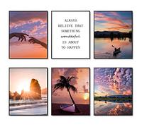 Sunset Wall Art Prints Travel Photo Set of 6 Enjoy Dusk Dream View Picture Posters Gift for Photography Fans Nautical Themed Home Decor for Living Room Wall Decor (11"x14" UNFRAMED)