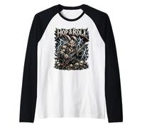 Hop and Roll Heavy Metal Bunny Electric Guitar Rabbit Rocker Raglan Baseball Tee