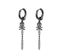 Hop Clip-On Earrings with Skull & Crossbones Dangle - Punk Style Dark Matte Metal Hoop Earrings for Women and Men, Secure Ball Closure, Minimalist Gothic Accessories for Daily Wear, Music Festivals,