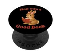 Hop into a good book bunny rabbit Reading Book PopSockets Adhesive PopGrip