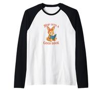 Hop into a good book bunny rabbit Reading Book Raglan Baseball Tee