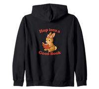 Hop into a good book bunny rabbit Reading Book Zip Hoodie
