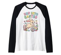 Hop Into Easter Bunny Cartoon Design Raglan Baseball Tee