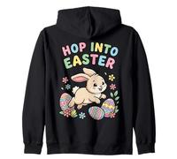 Hop Into Easter Bunny Cartoon Design Zip Hoodie