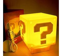 hopanrel Super Bros Question Block Lamp, Square LED Night Light with USB Cable, Game-themed LED Lamp, Yellow, Polycarbonate, Kids Room Decor