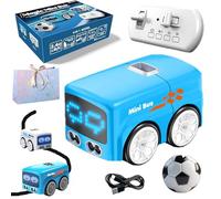 HOPASRISEE 2026 Upgraded Magic Mini Rc Bus - Rc Remote Control Sensor Car, Smart Follow Line Tracking Toy with Auto-Avoidance & LED Expression Lights, Cartoon Vehicle for 2 + Year Old Boy (Blue)