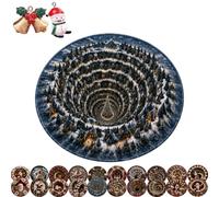 HOPASRISEE 3D Christmas Rugs Optical Illusion Santa Round Carpets (Q,100CM) | Area Mat with Santa Claus Design, Soft Non-Slip Washable, for Porch Holiday Entryway Living Room Deco