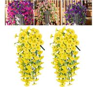 HOPASRISEE Artificial Hanging Morning Glory Flowers, 75cm Lifelike Artificial Morning Glory Hanging Plants, Uv Resistant Faux Plants Flower For Home Porch Patio Garden (D, 2PC)