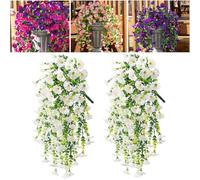 HOPASRISEE Artificial Hanging Morning Glory Flowers, 75cm Lifelike Artificial Morning Glory Hanging Plants, Uv Resistant Faux Plants Flower For Home Porch Patio Garden (F, 2PC)