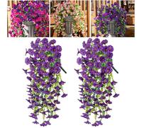 HOPASRISEE Artificial Hanging Morning Glory Flowers, 75cm Lifelike Artificial Morning Glory Hanging Plants, Uv Resistant Faux Plants Flower For Home Porch Patio Garden (H, 2PC)