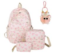 HOPASRISEE Bow Backpack for Girls, rucksack aesthetic with Lunch Box Pencil Case, Cute Water Resistant College School Backpack for Middle & High School (Pink)