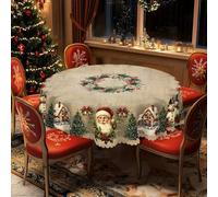 HOPASRISEE Christmas Tablecloth for Decor, 60inch Convention Christmas Tablecloth, Rectangle Round Christmass Table Cloth, Waterproof Table Cover for Xmas Party Kitchen Dining (Style-B, 152 * 152cm)