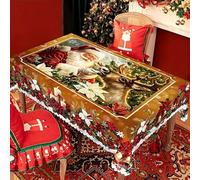 HOPASRISEE Christmas Tablecloth for Decor, 60inch Convention Christmas Tablecloth, Rectangle Round Christmass Table Cloth, Waterproof Table Cover for Xmas Party Kitchen Dining (Style-A, 152 * 220cm)