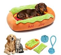 HOPASRISEE Hot Dog Bun Dog Bed, Funny Hotdog Dog Bed, Soft Plush Burrow Beds for Dachshund, Removable Washable Pet Sofa with Non-Slip Bottom, Cozy Indoor Nest for Cats And Dogs (A,XL-31.5")