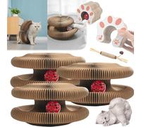 HOPASRISEE Kitty Curls, Kitty Kurlz Cat Toy, Foldable Cat Scratch Board Toy with Bell, Cat Accordion Toy with Ball Magnetic, Foldable Cat Ball Track Physical Exercise Toy for Cats (3Pcs)