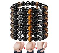 HOPASRISEE Men Steel Hard Triple Infrared Bracelet-Lymph Drainage Tiger Eye Triple Bracelet- Triple Protection Bracelet-Black Obsidian Energy Bracelets for Men (10mm, 6pcs)