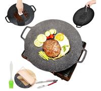 HOPASRISEE Non-Stick Round Baking Pan Korean, Multifunctional Frying Korean Grill Pan, Consecutive Non-Stick Round Baking Pan witn Clip for Home Kitchen Camping(a Diameter of 28 cm)